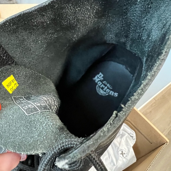 Dr. Martens Black Leather Lace-Up Platform Boots with Yellow Stitching - Picture 7 of 10